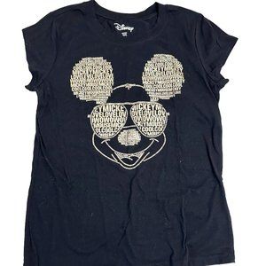 Disney T-Shirt Women/Junior Black Size XL Mickey Mouse Text with Glasses